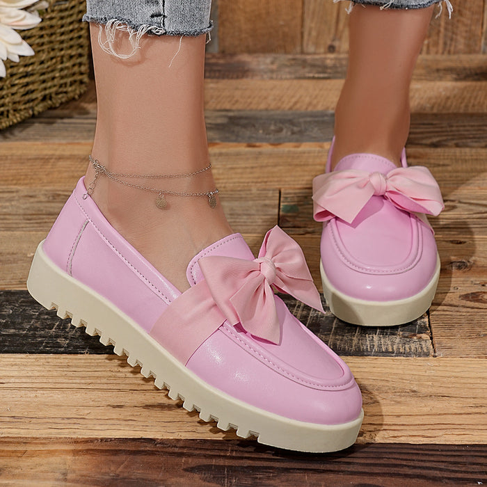 Women's Bow Loafers with Platform Sole Slip-On Style