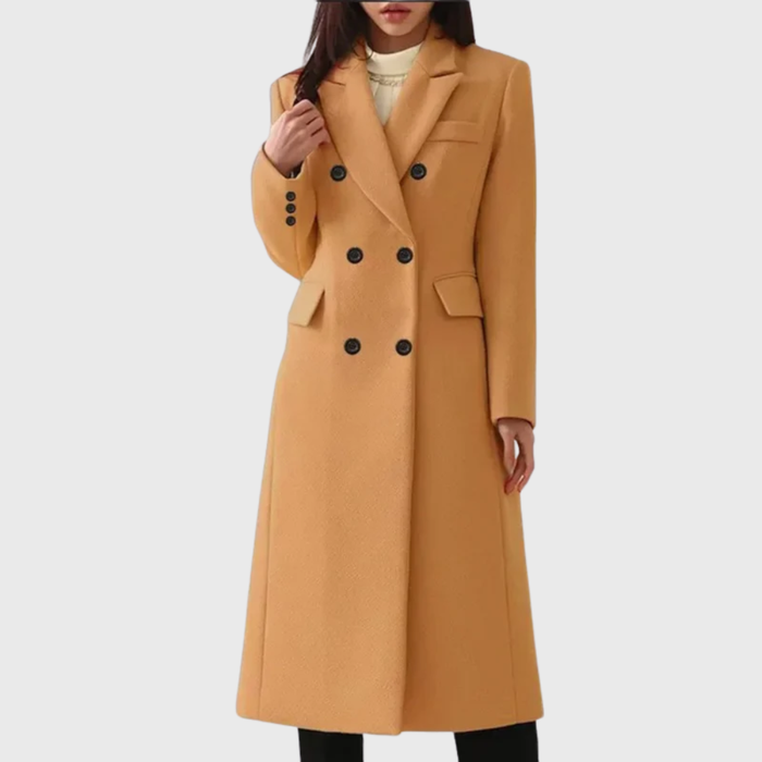 Women's Double-Breasted Wool Coat Notch Lapel Knee Length