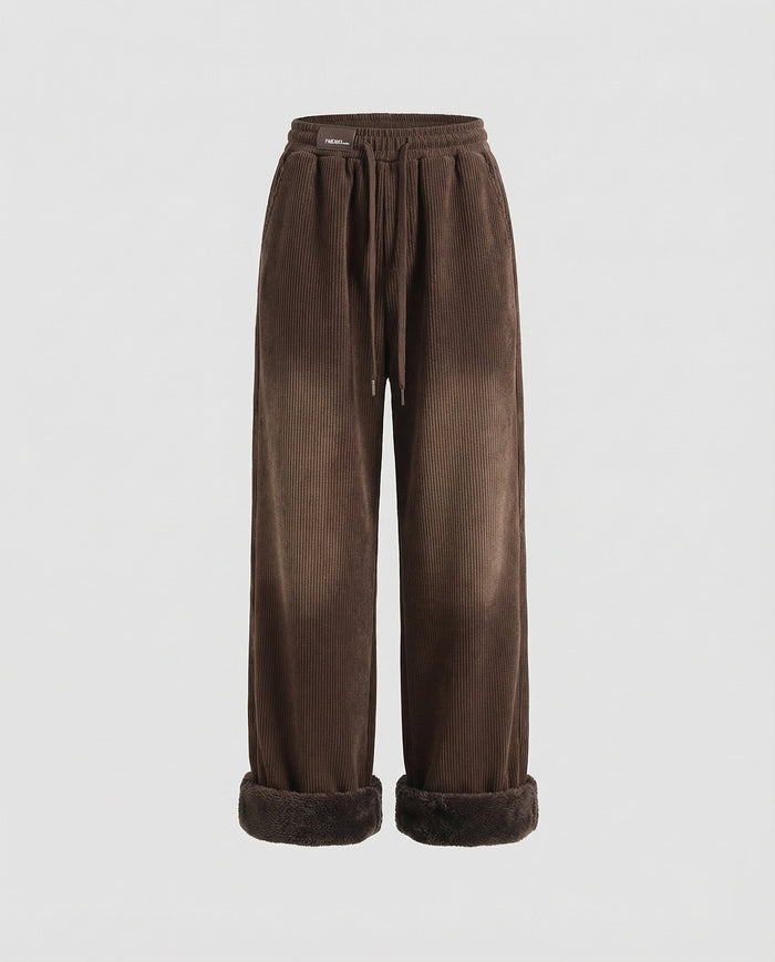 Women's Corduroy Wide-Leg Trousers with Elasticated Waist