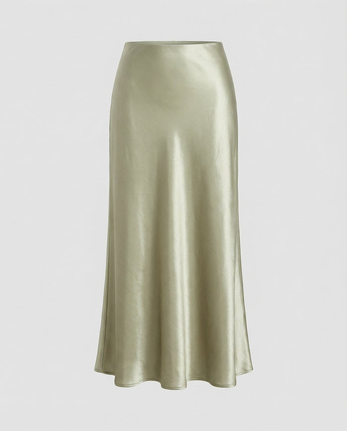 Women's Satin Slip Skirt Bias-Cut Flared Maxi