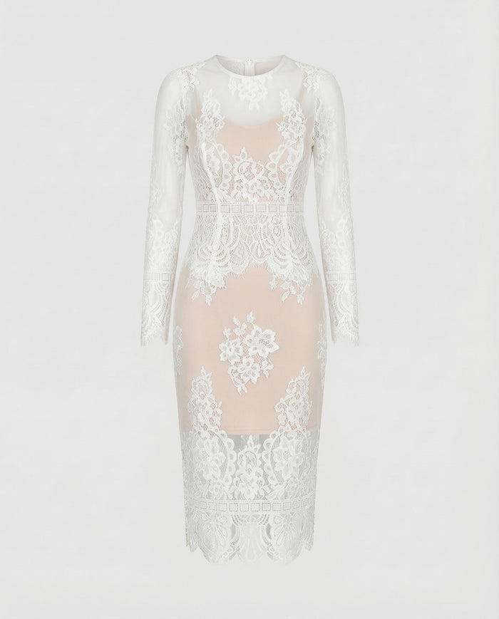 Damen Schmale Illusions-Optik Spitze Spitzenkleid