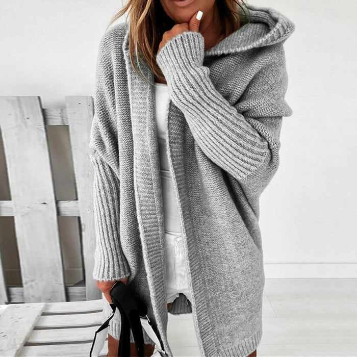 Women's Oversized Hooded Knit Cardigan with Long Sleeves