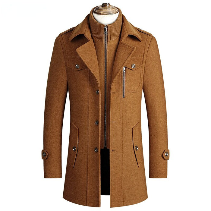 Men's Double-Breasted Wool Coat with Notch Collar