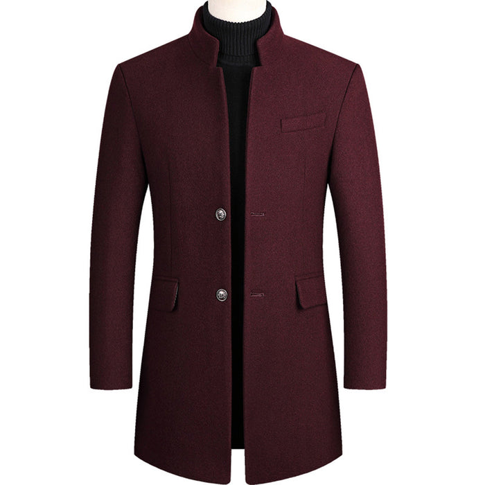 Men's Stand-Collar Overcoat Regular Fit with Button Closure