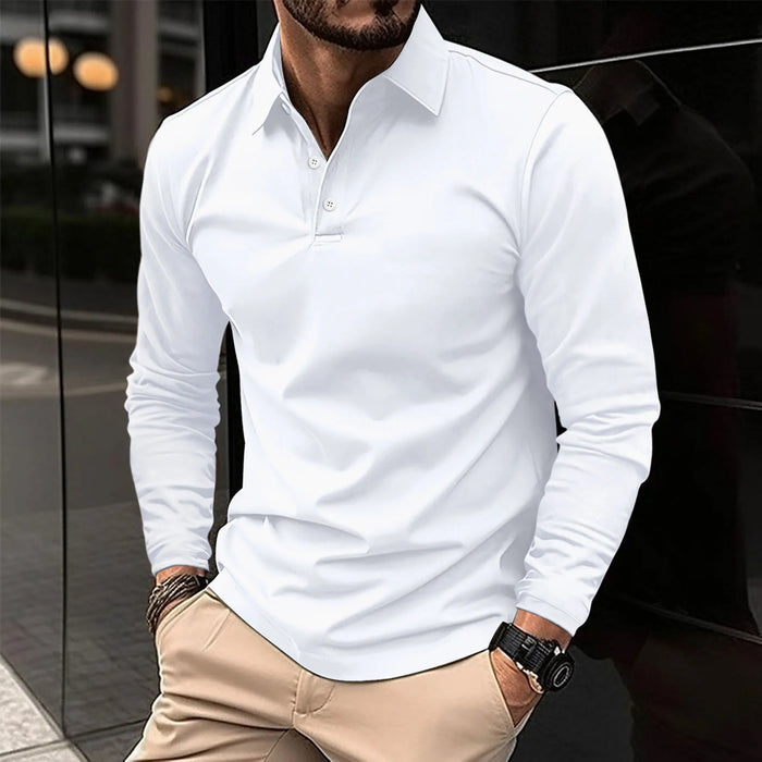 Men's Long Sleeve Polo Shirt with Collar Slim Fit