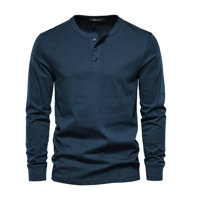 Men's Long Sleeve Henley T-Shirt with Button Placket