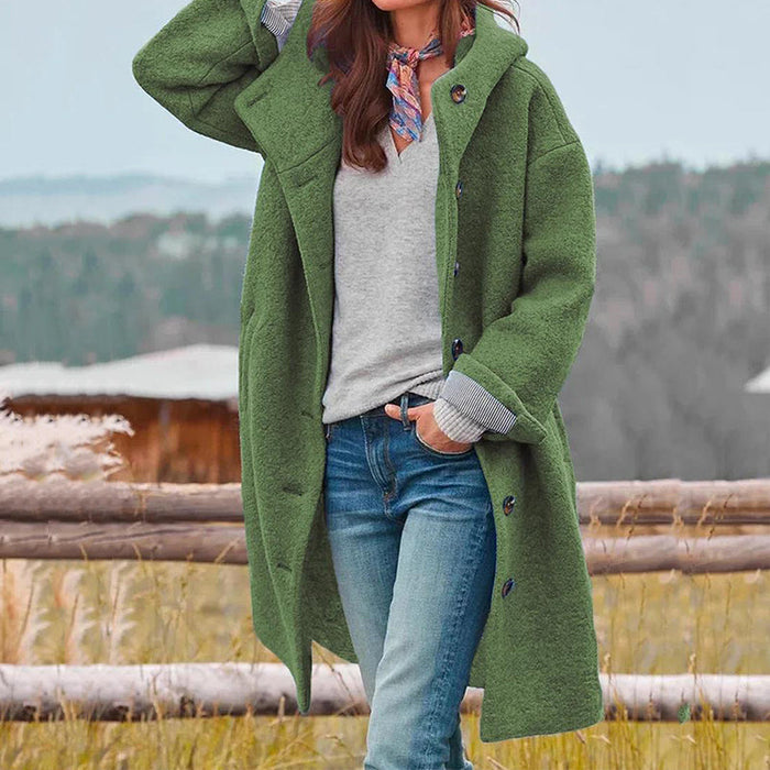 Women's Hooded Long Winter Coat with Turn-Down Collar