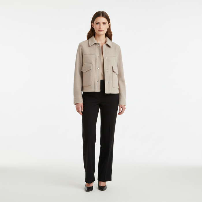 Women's Cropped Utility Jacket with Collar and Flap Pockets