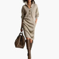 Women's Jumper Dress with Ribbed Surface and Button Collar