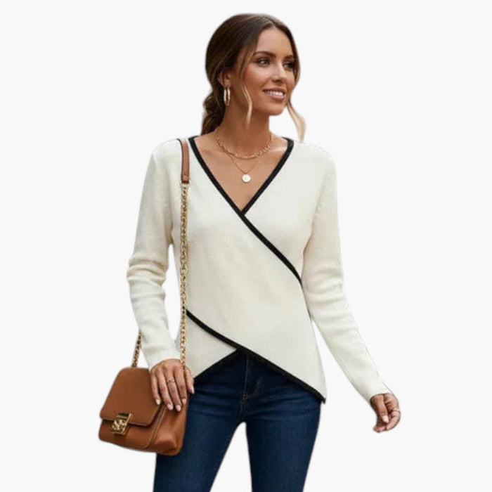 Women's Knit Top with Wrap Front and V Neckline
