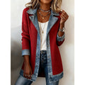 Women's Ribbed Knit Denim Collar Jacket Button-Front