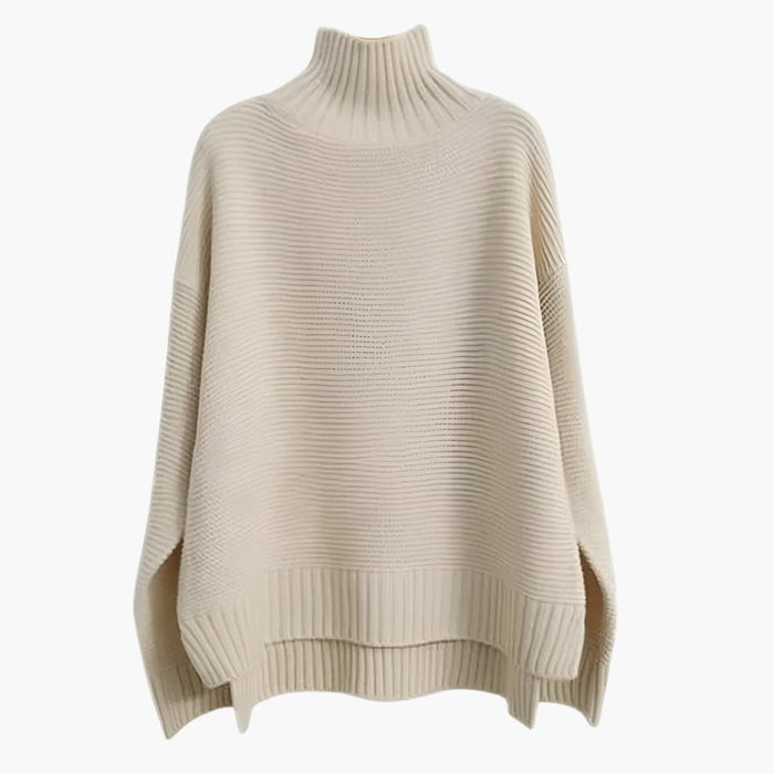 Women’s Turtleneck Knit Jumper with Ribbed Surface and Relaxed Hem