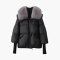 Women's Winter Jacket with Faux Fur Collar and Zipper