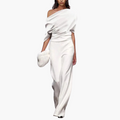 Women’s V-Neck Button-Front Jumpsuit – Long Sleeve Full-Length Woven Outfit