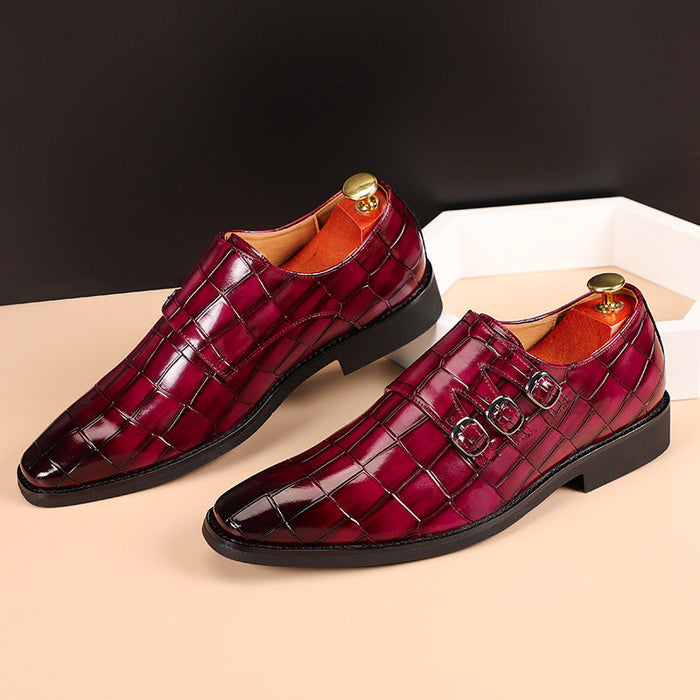 Men's Quilted Monk Strap Shoes with Triple Buckle