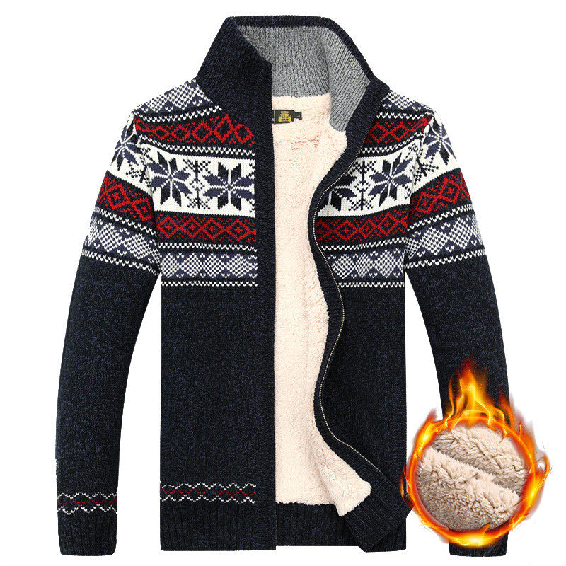 Man in a Nordic knit zip cardigan