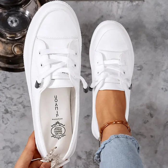 Women's White Low-Top Sneakers Lace-Up Cushioned