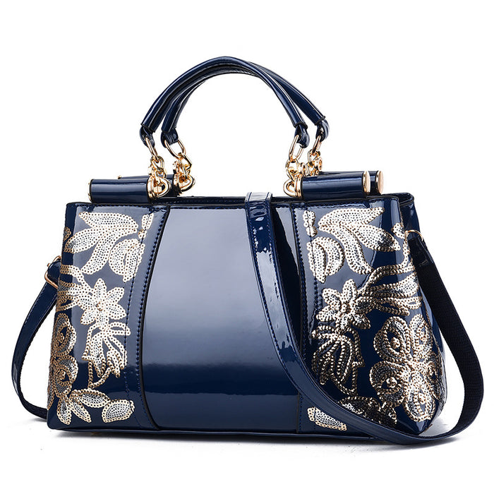 Harriet | Sequin embroidered patent handbag for parties