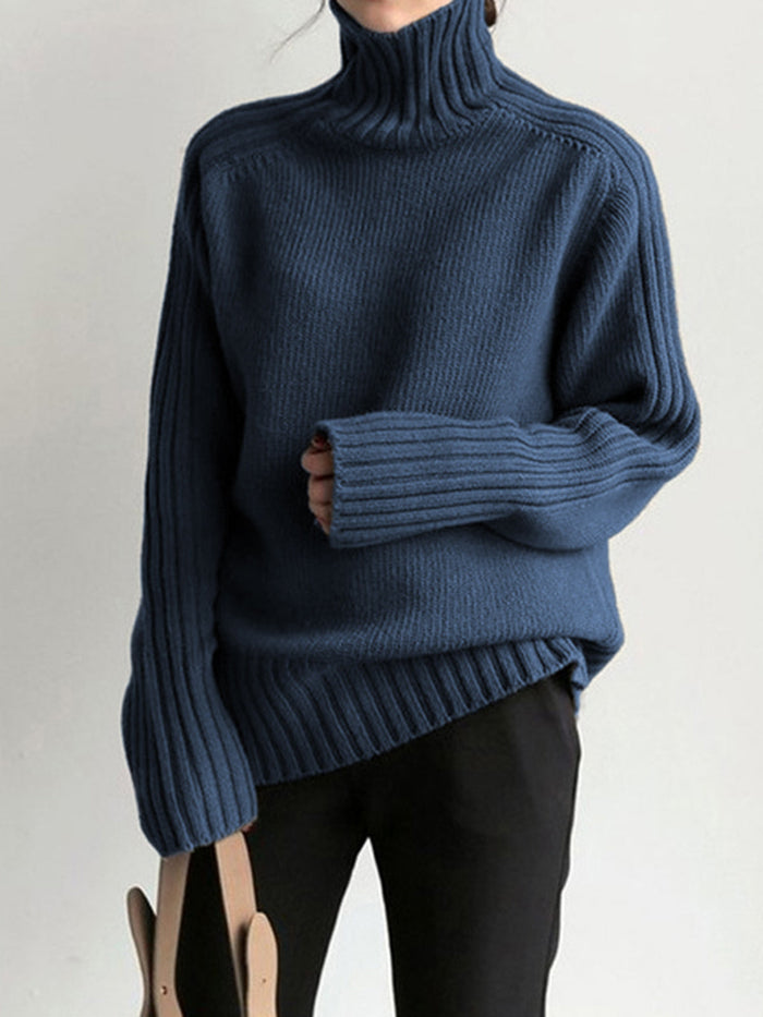 Women's Ribbed Turtleneck Jumper with Relaxed Fit