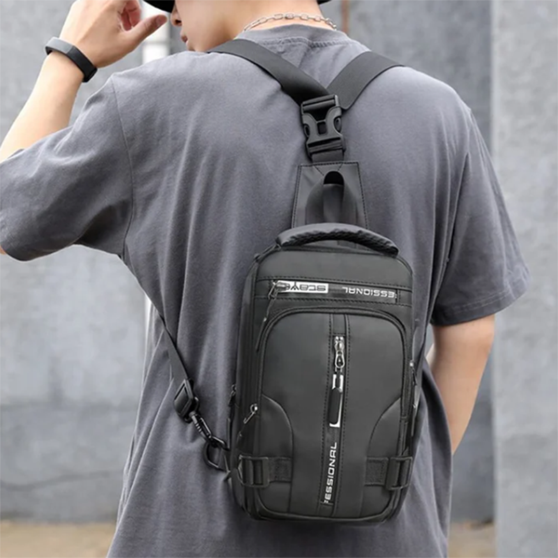 Men's black sling chest bag