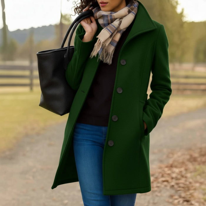 Women's Button-Front Mid-Length Coat with Collar