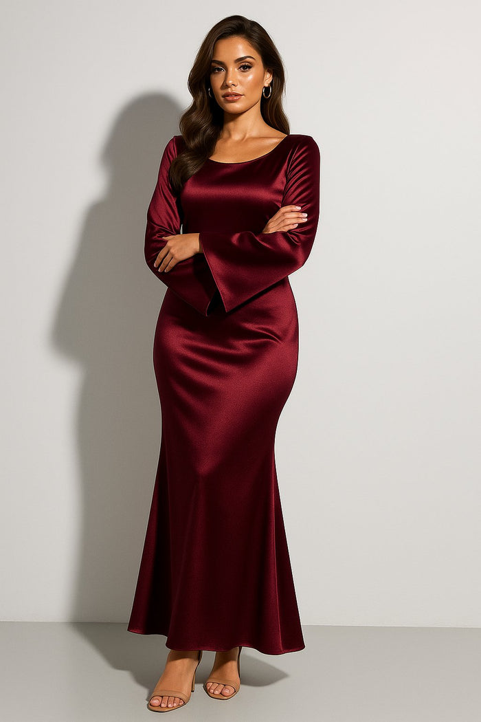 Women's Long Sleeve Fishtail Maxi Evening Dress