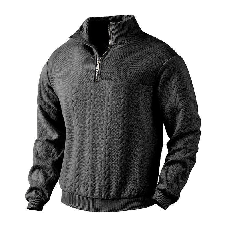 Man wearing a quarter-zip jacquard jumper