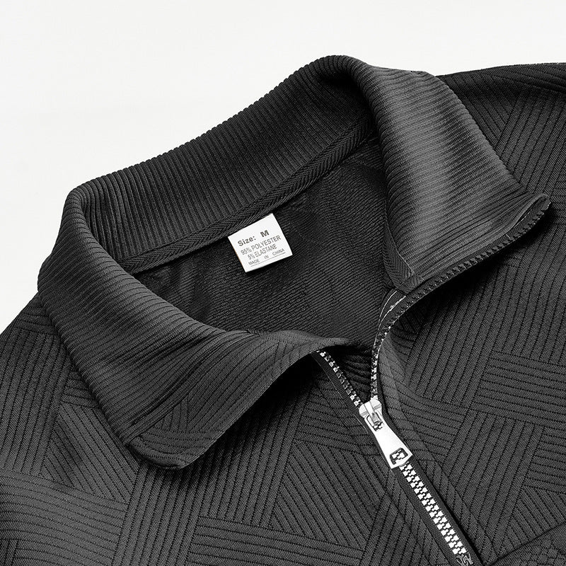 Man wearing a quarter-zip jacquard jumper