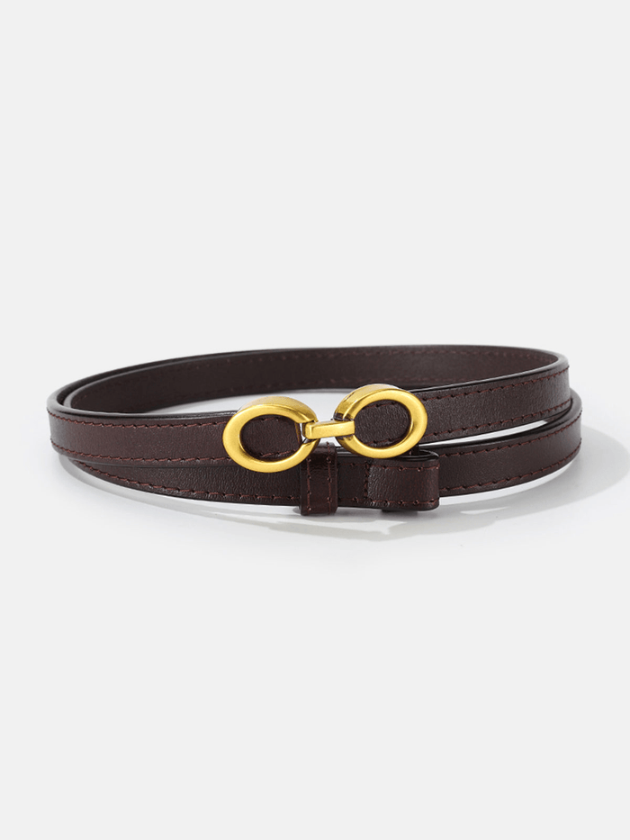 Women's Narrow Leather Belt with Ring Clasp Closure
