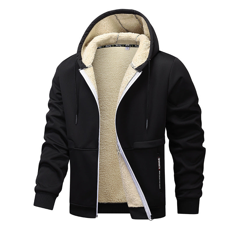 Man in a sherpa lined zip hoodie