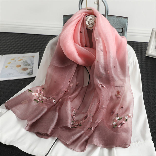 Women's Floral Embroidered Scarf Lightweight Wrap