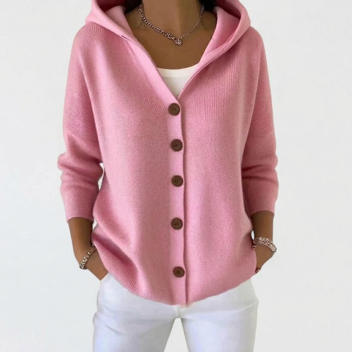 Women's Hooded Knit Cardigan with Button Front