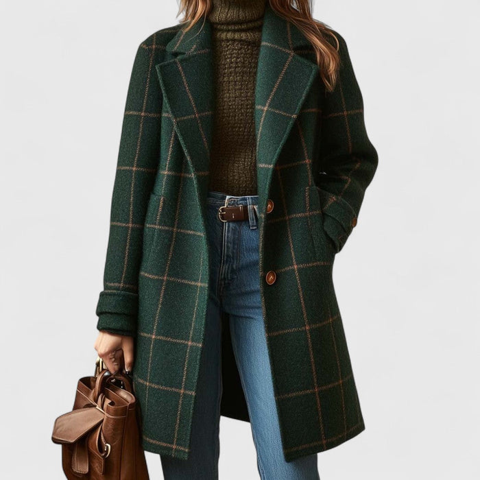 Women's Checked Wool Blazer Coat with Notch Lapels