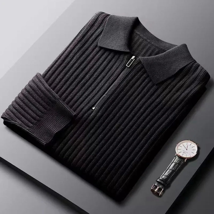 Men's Ribbed Polo Sweater with Half-Zip Collar