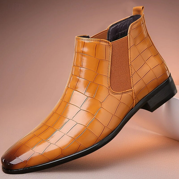 Men's Croc-Embossed Chelsea Boots with Elastic Gusset