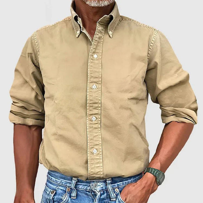 Men's Button-Down Shirt with Collar and Long Sleeves