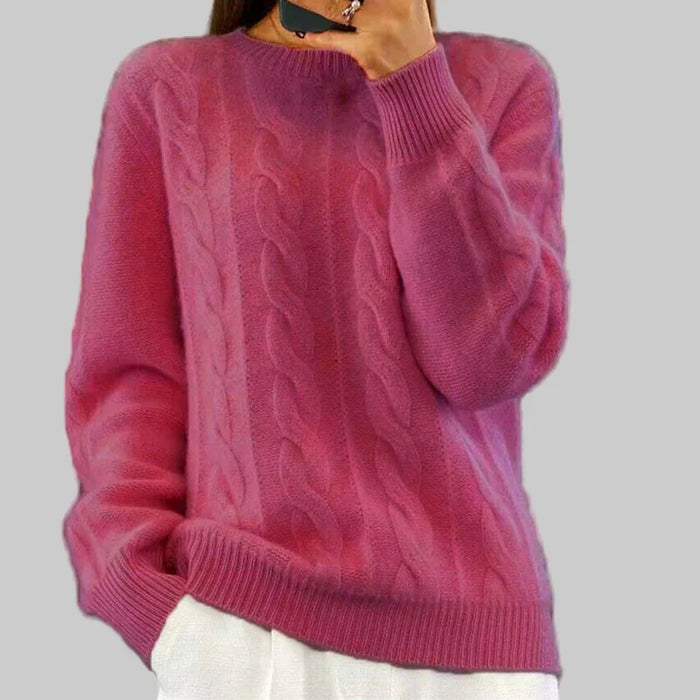 Women's Cable-Knit Crew-Neck Jumper Ribbed Cuffs