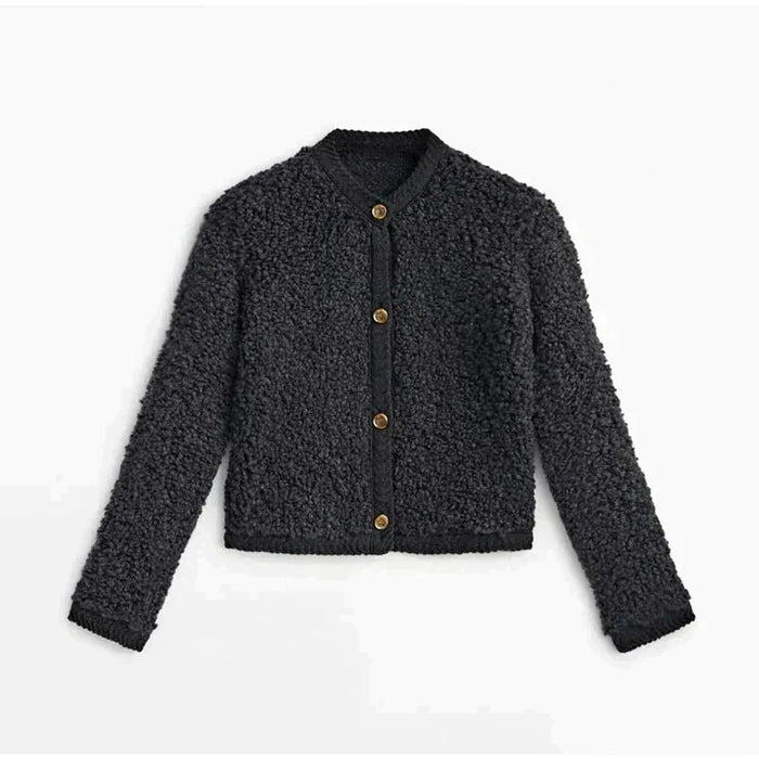 Women's Textured Teddy Jacket with Button Front